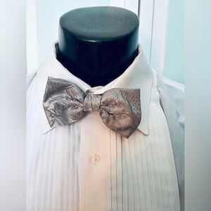Silver Platinum Bowtie Bow Tie Wedding Prom Tuxedo Tapestry Paisley Pre-tied